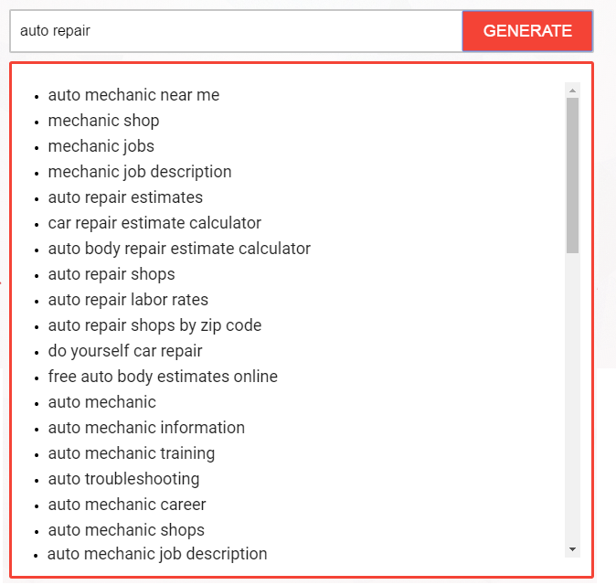 auto repair LSI keyword examples lsigraph.org