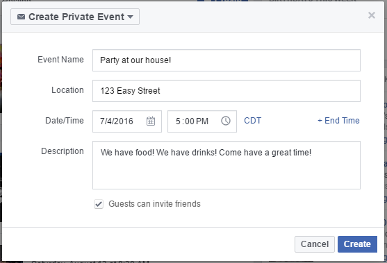 facebook event create