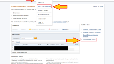 help find PayPal saved buttons