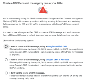 how to create GDPR message by January 16 2024