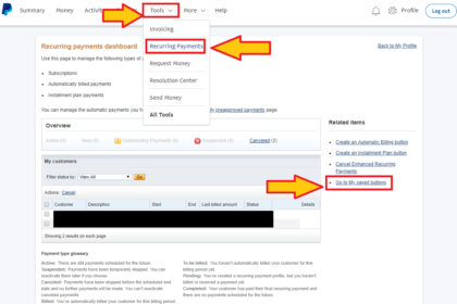 help find PayPal saved buttons